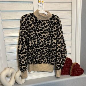 Ann Taylor Black and Tan Leopard Turtleneck Sweater
